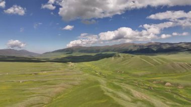 Bir bahar günü Kazakistan 'ın güneydoğusundaki Almaty bölgesinde bulunan Asy' nin resim gibi yüksek platosundan bir görüntü.