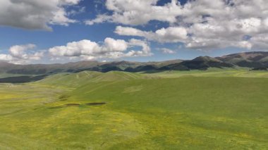 Bir bahar günü Kazakistan 'ın güneydoğusundaki Almaty bölgesinde bulunan Asy' nin resim gibi yüksek platosundan bir görüntü.