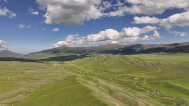 Bir bahar günü Kazakistan 'ın güneydoğusundaki Almaty bölgesinde bulunan Asy' nin resim gibi yüksek platosundan bir görüntü.