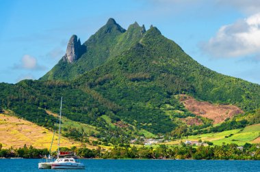 Picturesque mountain  on the coast of Mauritius island