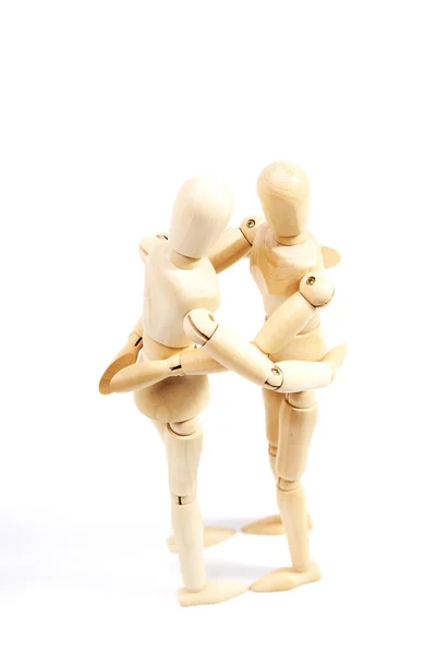 Dois Manequins Dando Outro Abraço Fundo Branco Conceito Amizade Amor — Fotografia de Stock