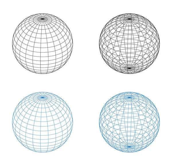 Wreframe Sphere 그래픽 글로브 Grid Spheres 지구의 끝없는 과경도 — 스톡 벡터