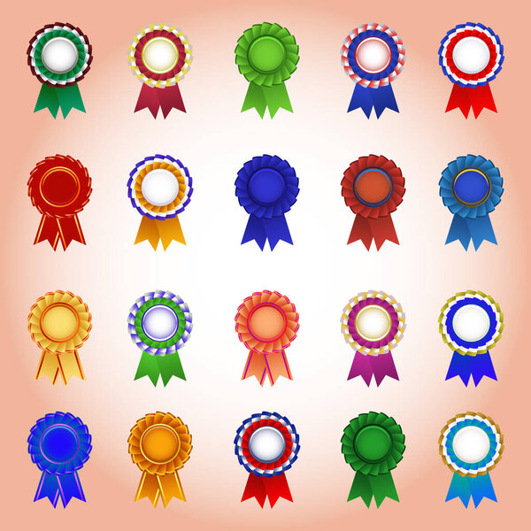 Badge Ribbon Prize Medal Colorful Vector Editatble Icon Set