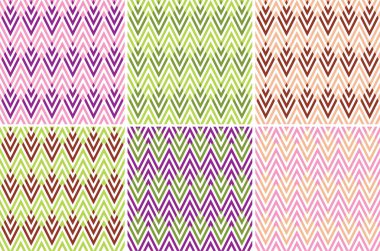 Fresh Chevrons Pattern Background Design Pink, Green, Violet, Brown Color. Set Of Six Patterns