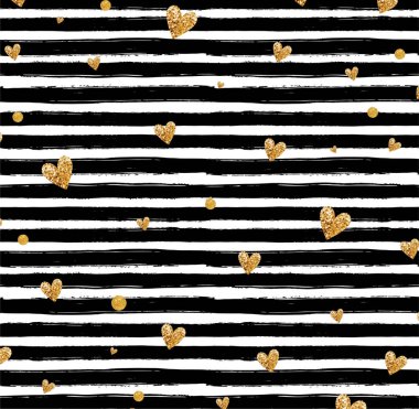 Golden Glittering Heart With Black Stripes Pattern