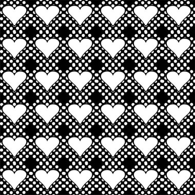 Monochrome Polka Dot And Heart Grid Valentine Love Pattern