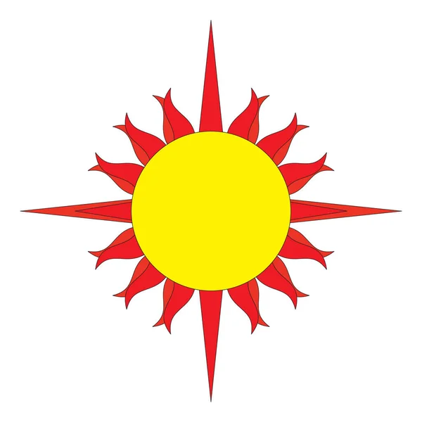 Gul Röd Sol Symbol Ikonen Isolerad Vit Bakgrund — Stock vektor