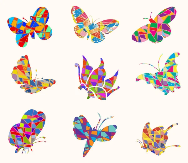 Mosaïque Verre Coupé Papillons Ensemble — Image vectorielle