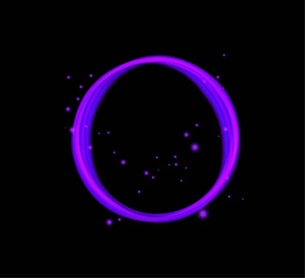 Purpurowe Kręgi Błyszczące Neonowa Okrągła Ramka Światłami Czarnym Tle — Wektor stockowy