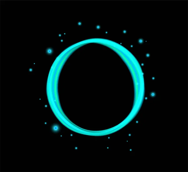 Teal Blue Shining Circle Neonový Kulatý Rám Světly Černém Pozadí — Stockový vektor