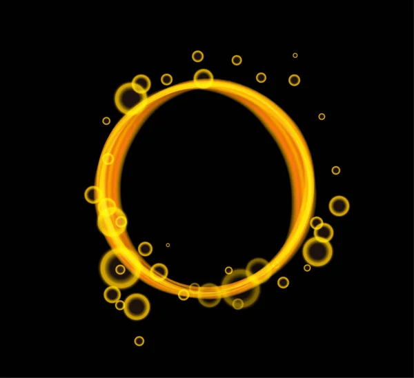 Sárga Neon Circle Keret Buborékokkal — Stock Vector