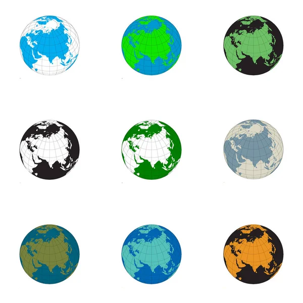 Set Earth Globes Maps Planet Earth Colorful Continents — Stock Vector