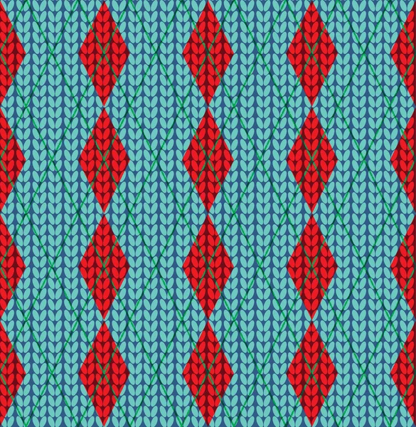 Argyle Stijl Trui Patroon Rood Blauwe Realistische Eenvoudige Gebreide Textuur — Stockvector