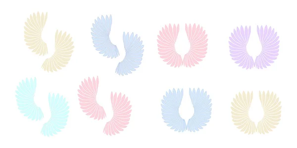 Set Pastel Colored Angel Wings Isolated White Background — Stock Vector