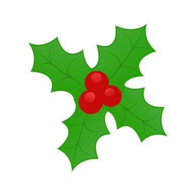 Noel Holly Berry ikonu. Yeşil Yapraklar ve Kırmızı Böğürtlenler Noel Süsü
