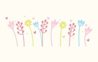 Soyut Çok Renkli Bahar Çiçeği Yatay Sınır