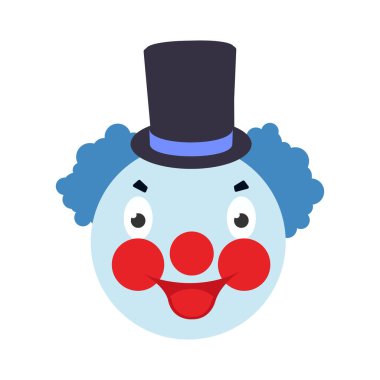 Şapkalı Komik Palyaço Surat, Kırmızı Yanaklı ve Parti Eğlencesi İçin Mavi Saçlı