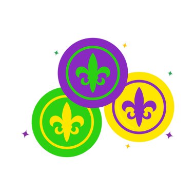 Fleur-de-Lis sembollü Mardi Gras Madeni Paraları Mor, Yeşil ve Sarı