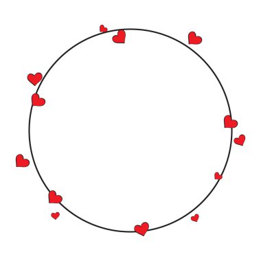 Aşk İçin Dağılmış Kırmızı Kalpler ve Sevgililer Günü Temalı Romantik Siyah Çerçeve