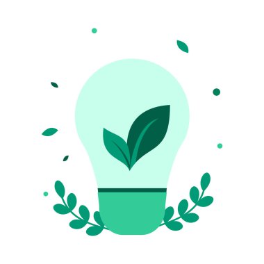 Koyu Yeşil Yapraklı Açık Yeşil Ampul Çevre Dost Enerjisi İçin