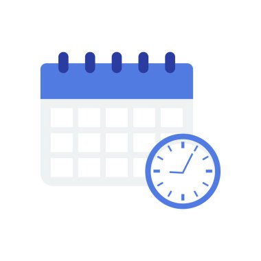 Zamanlama ve Zaman Yönetimi Saati ile Mavi ve Beyaz Takvim