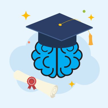 Sarı Kırmızı ve Deniz Aksanları ile Bilgi ve Akademik Başarı Temsilcisi Mavi Beyinli Kap ve Diploma Belgesi