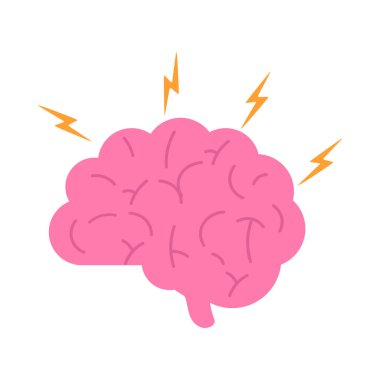 Yaratıcılık Zekasını ve Zihinsel Enerjiyi temsil eden Turuncu Yıldırımlı Pembe İnsan Beyni