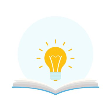 Parlak Sarı Ampul Fikirler ve Bilgi İçin Açık Kitap Aydınlatıyor