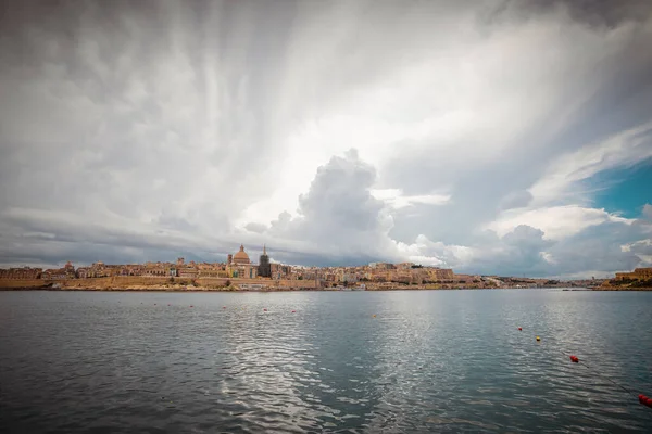 Frog View Panorama Cityscape Valletta Capital Malta Sunny Day Storm — Stock Photo, Image