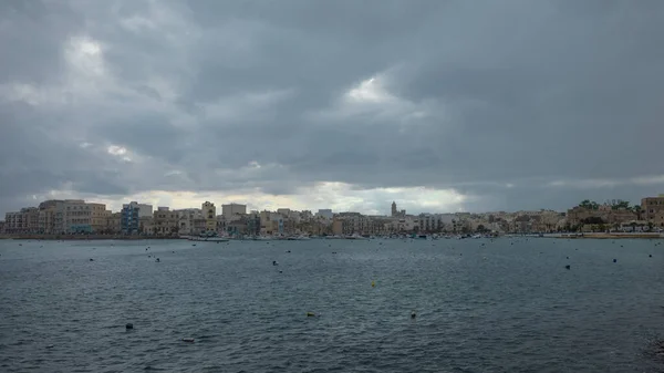 Cityscape Birzebbuga Malta Cloudy Autumn Day Rain Coming — Stock fotografie