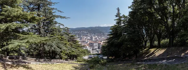 stock image Carlo Goldoni square with Steps in trieste just below the san giusto park. View towards the city on a summer day