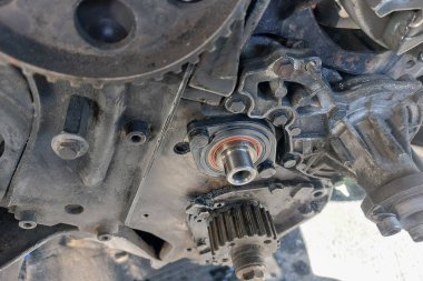 Yeni yapılmış bir mührü, Alman yapımı bileşenleriyle uygun yağlama ve mühürlemeyi sağlayan dizel bir motorun ara şaftına yakın plan olarak yerleştirdim..