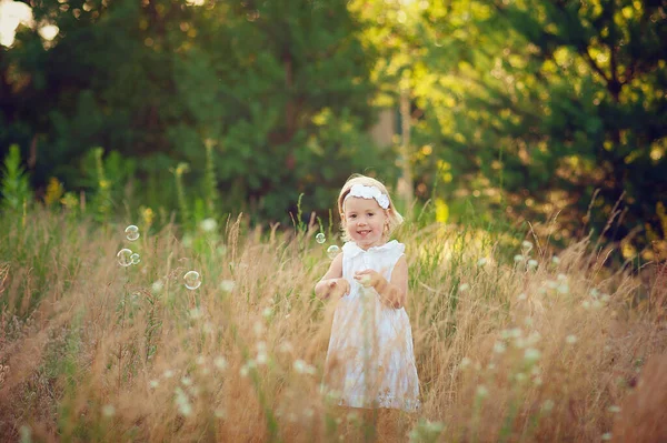 Happy Little Girl Summer Field — Stock Photo, Image