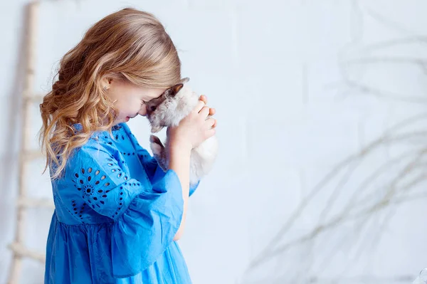 Cute Little Girl Bunny Rabbit Has Easter — Stock Photo, Image