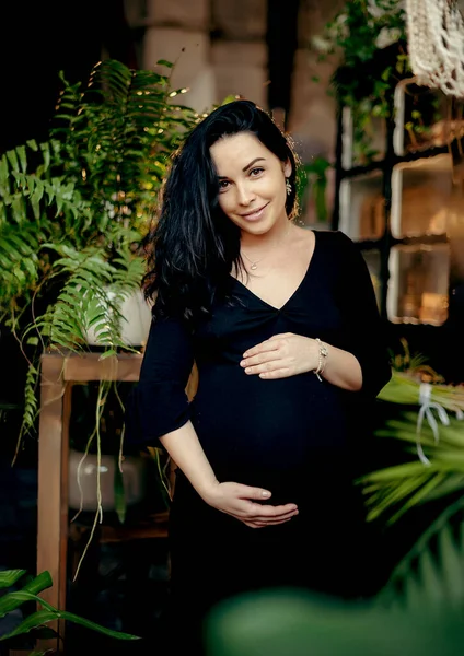 Terhesség Anyaság Emberek Elvárás Koncepció Közelkép Boldog Terhes Nagy Hasa — Stock Fotó