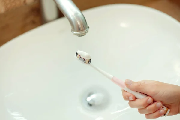 Higiena Jamy Ustnej Mycie Zębów Poranna Rutyna — Zdjęcie stockowe