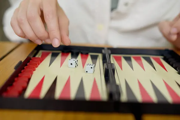 stock image close up detail of a backgammon game with dice