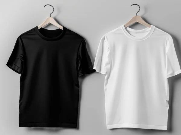Gerçekçi Shirt Modeli 124 Askıda Boş Siyah Beyaz Tişört Tasarım — Stok fotoğraf