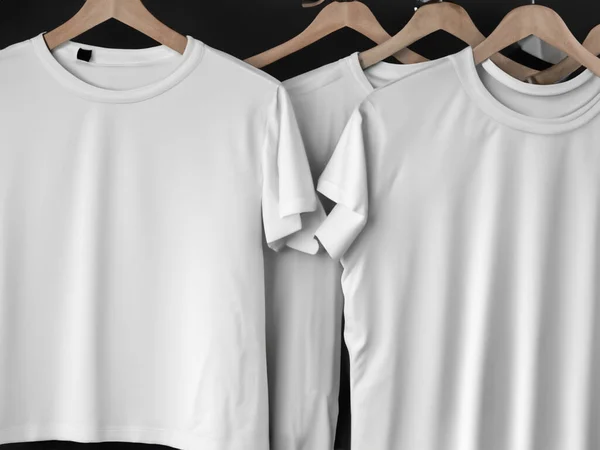 Ρεαλιστικό Mockup Shirt Λευκά Ασπρόμαυρα Shirt Κρεμάστρα Σχέδιο Mockup Καθαρίστε — Φωτογραφία Αρχείου