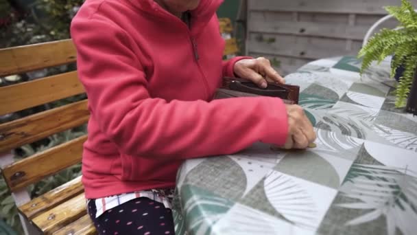 Ηλικιωμένη Γυναίκα Μετράει Νομίσματα Παλεύοντας Την Έλλειψη Χρημάτων Οικονομική Κρίση — Αρχείο Βίντεο