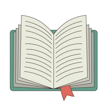 Yer imleriyle birlikte kitabı aç. Üst Manzara. Düz stil, beyaz arkaplanda çocukların çizimi.