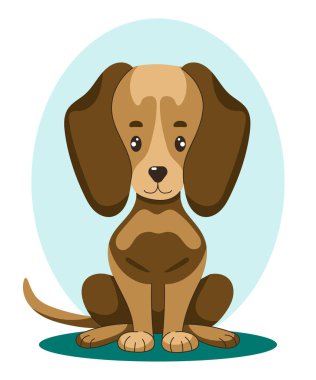 Dachshund. Düz bir şekilde oturan köpeğin vektör illüstrasyonu.