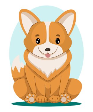 Corgi. Düz bir şekilde oturan köpeğin vektör illüstrasyonu.