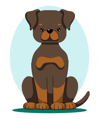 Rottweiler. Düz bir şekilde oturan köpeğin vektör illüstrasyonu.