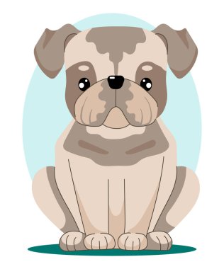 Buldog. Düz bir şekilde oturan köpeğin vektör illüstrasyonu.