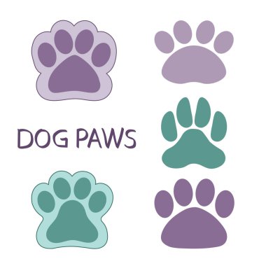 Düz köpek patisi silueti. Yavru köpek ayak izi vektör çizimleri