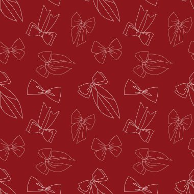 Çizgili sanat fiyonklarıyla kusursuz bir Noel deseni. Sevimli klasik şenlik arka planı. Kış tatili dokusu. Duvar kağıtları için yüzey tasarımı, ambalaj kağıdı