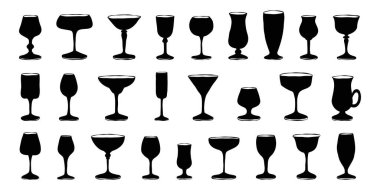 Kokteyl cam siluet demeti. Basit içki vektör illüstrasyonu