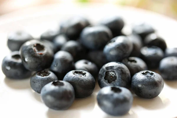 Close Fresh Blueberries White Plate — Stock Photo, Image