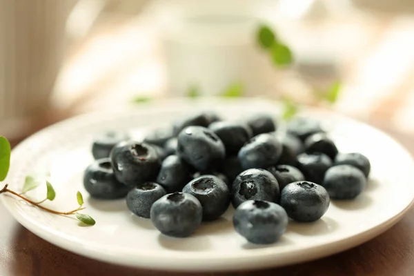 Fresh Blueberries Served White Plate — Stock Photo, Image